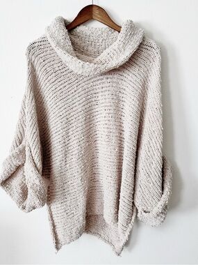POL Cream Open-Knit Cowl Neck Sweater small